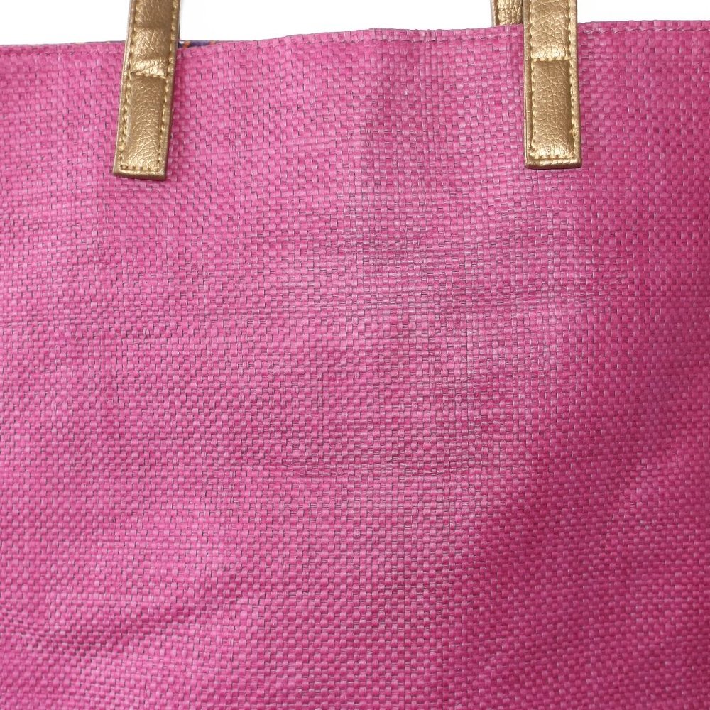 Pink Fuchsia Weave Tote with Copper Color Trim, Large, Excellent Condition! - Picture 9 of 11
